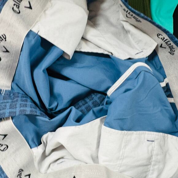 Callaway Checker Print Golf Shorts Athletic Long Blue Button Zip - 38 - Picture 4 of 4